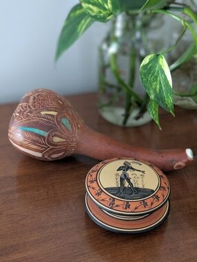 🪇 Hand-Carved Gourd Maraca | Greek Trinket Box "Adonis"
